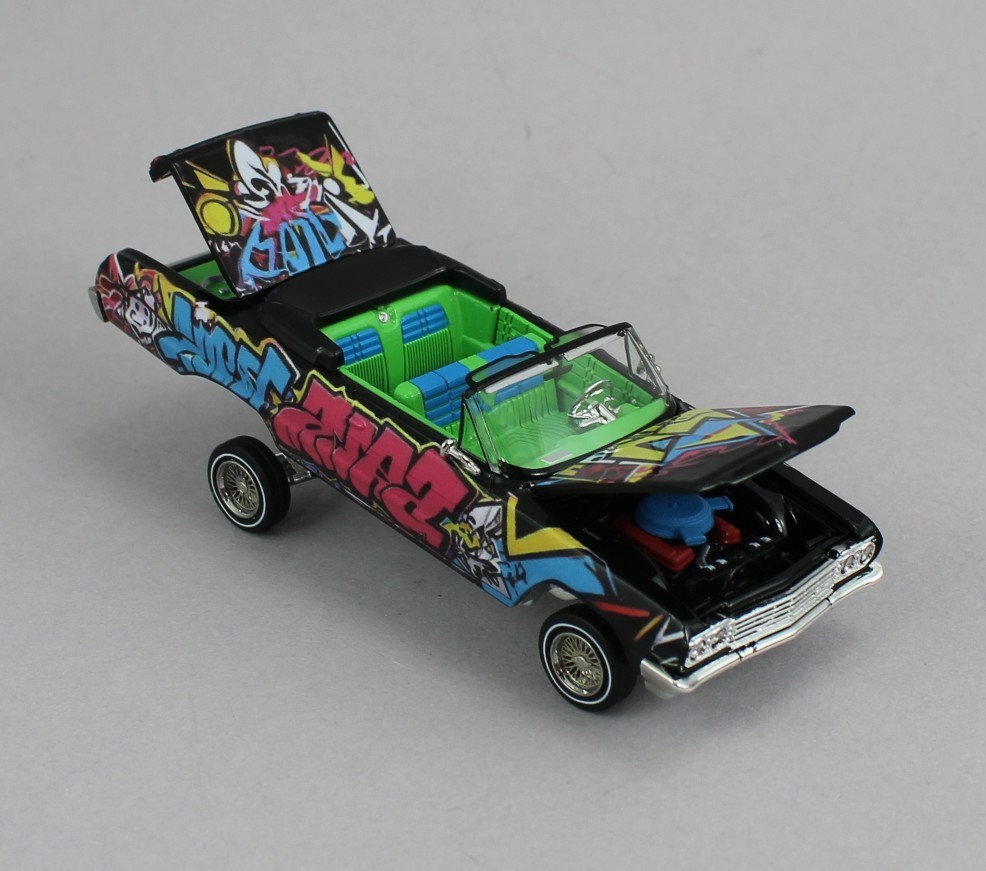 s-l1200 (11) Fine Works Black Graffiti Impala Lowrider Diecast Model Car - Image 1