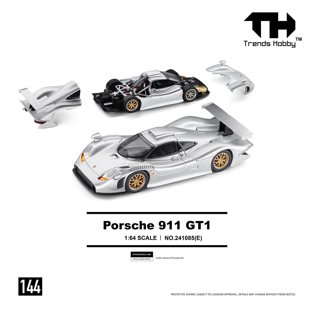 WhatsApp Image 2026-07-25 at 2.55.16 PM (Pre-order) Trends Hobby New 1/64 Racing Model Porsche 911 GT1 1998 (ETA Nov 2026) (Silver) - Image 1