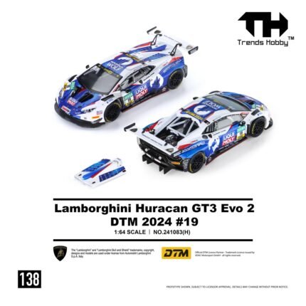 (Pre-order) Trends Hobby New 1/64 Racing Model Lamborghini Huracan GT3 Evo 2 DTM 2024, No.19 Livery (ETA Nov 2026)