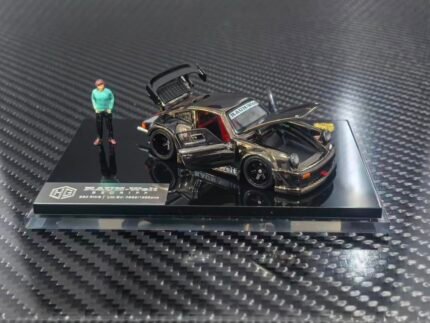 ( Pre-order) HG Model Customized Version 1/64 RWB930 Fully Open Diecast Model  chrome gunmetal livery + figure ( ETA Nov 2026)