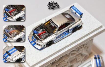 ( Pre-order) Nitro Blaze 1/64 SKYLINE ER34, LB-SUPER SILHOUETTE widebody Silver Stripes Limited to 500 pcs ( ETA Oct 2026)