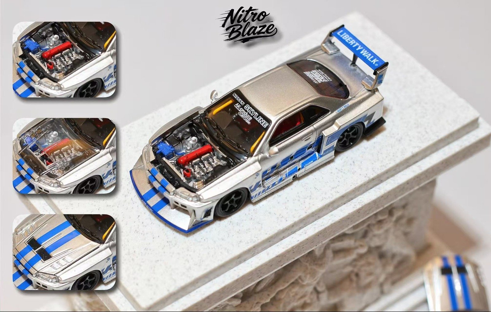 WhatsApp Image 2026-08-07 at 12.18.11 PM ( Pre-order) Nitro Blaze 1/64 SKYLINE ER34, LB-SUPER SILHOUETTE widebody Silver Stripes Limited to 500 pcs ( ETA Oct 2026) - Image 1