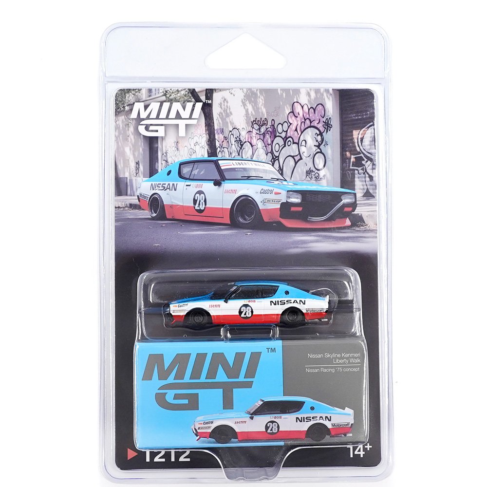 4c8efb874eaddf105dd0334017df2807 (1) MINI GT NISSAN SKYLINE KENMERI LIBERTY WALK NISSAN RACING '75 CONCEPT BLISTER PACKAGING - Image 1