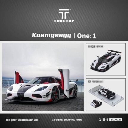 Time Top Koenigsegg One1 White with  Red Edges Gift Box